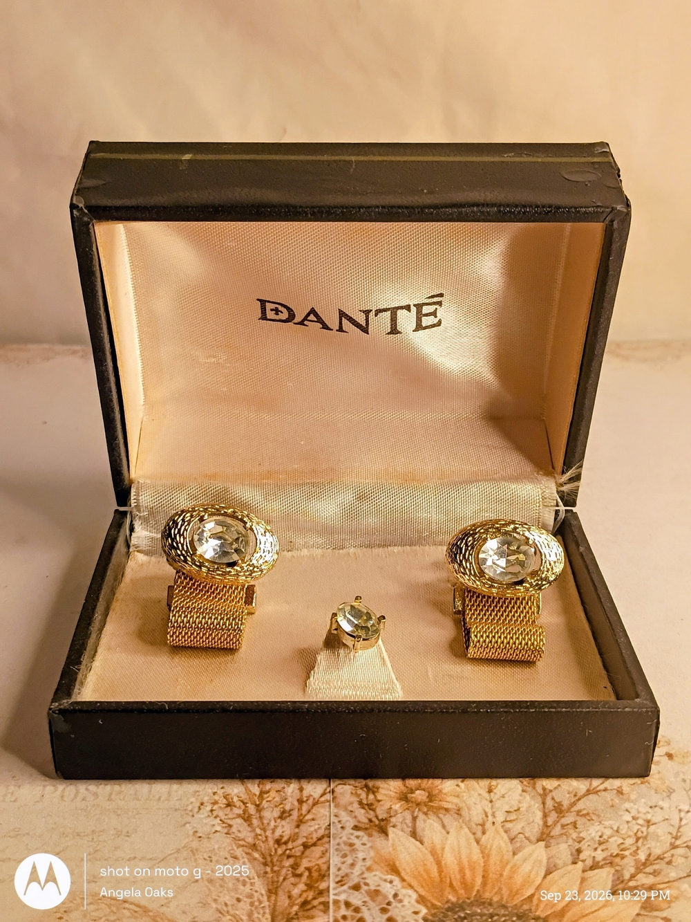 Dante Gold-Tone Mesh Cufflinks with Clear Crystal Accent